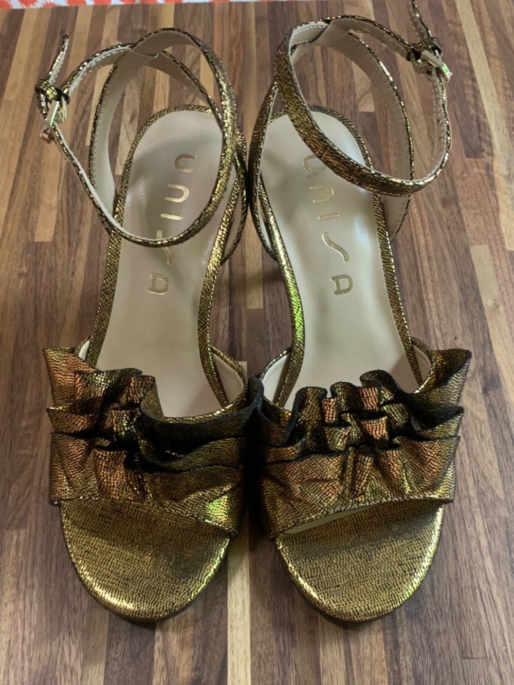 Unisa Gold Ruffle Heels